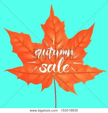 Hand drawn lettering of a phrase Autumn Sale. Vector illustration. Shape of maple leaf. Creative design template. Cartoon style