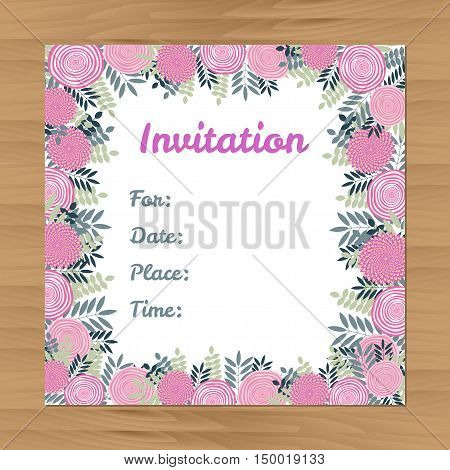 Invitation card with frame from flowers and leaves