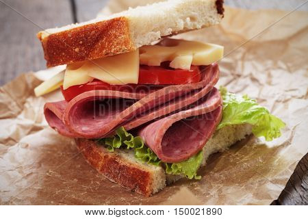 Baloney or Bologna sausage and cheese sandwich