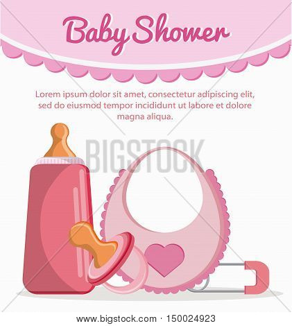 Baby bottle bib and pacifier. Baby shower and childhood theme. Isolated and colorful design. Vector illustration