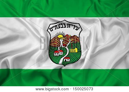 Waving Flag of Givatayim Israel, with beautiful satin background. 3D illustration