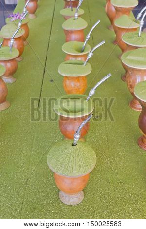 Line with Chimarrao drinks prepared in different forms