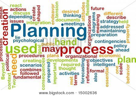Word cloud concept illustration of planning process