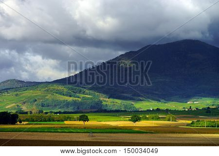 Beautiful Colorful Rural Landscape With Contrast Areas Of Light And Shadows