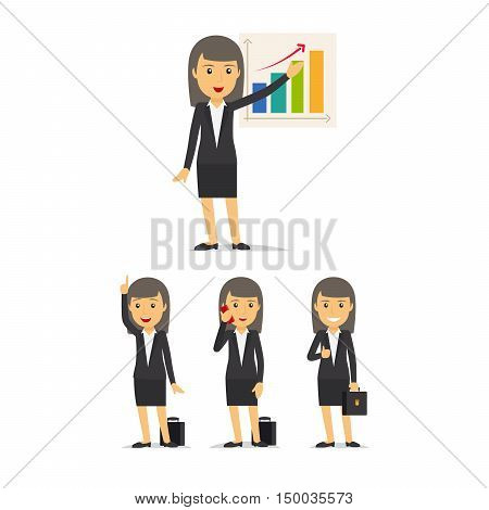Businesswoman characters in different poses on white background vector set