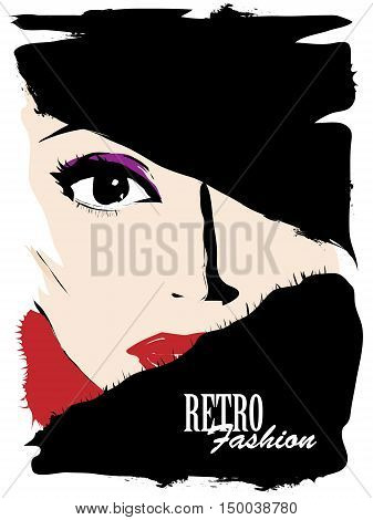 Fashion girl in sketch-style. Fashion woman face. Vector illustration.