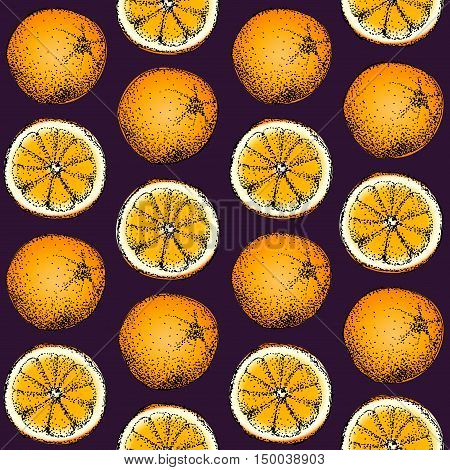 Seamless background pattern. Sketches of a orange on a grunge background