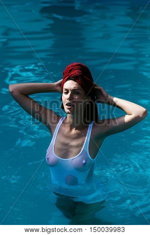 Pretty Sexy Woman In Swimming Pool