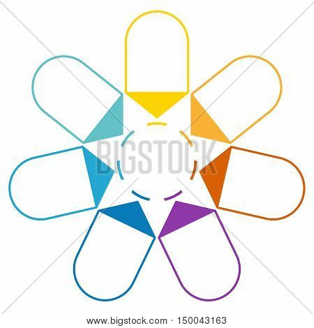 Infographic 7 Positions. Color Arrows arranged in circle pointing inside the circle.