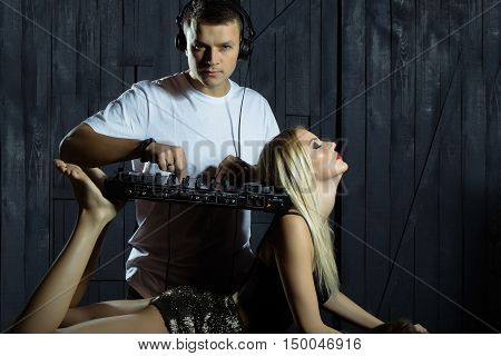 Dj Man Playing Mixer