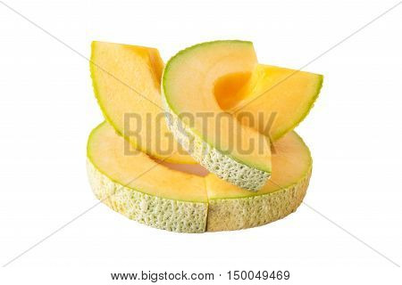 Slices of fresh of Cantaloupe on a white background