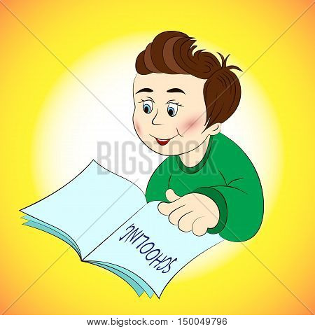 Boy with textbooks at school vector illustration