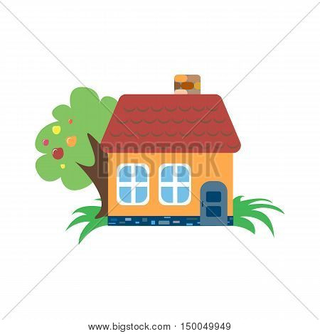 house on a white background with a tree