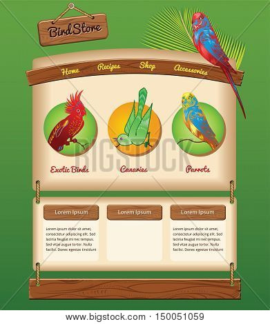 Nature template for bird store, vector background