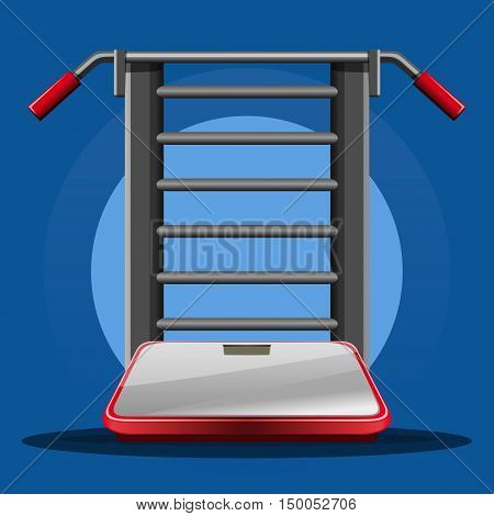 Swedish staircase (gymnastics ladder, gymnastics wall ) with horizontal bar and bathroom digital scale. Sports design. Vector  icon, illustration