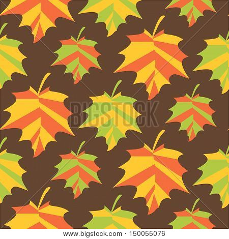 seamless pattern of colorful autumn Maple leaves against a dark background