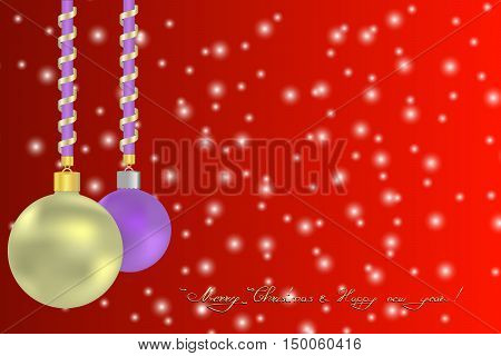 Merry christmas and New Year Greeting card witn sparkles an Christas balls