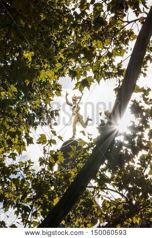 Alte Kanzlei Schillerplatz Golden Statue Tree Leaves Stuttgart Germany Schlossplatz Europe Travel