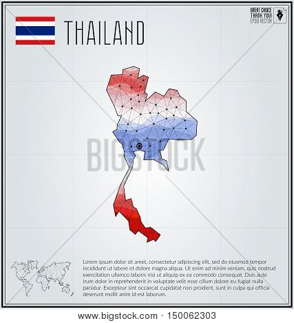 Thailand map in geometric polygonal style. Polygonal abstract world map. Vector illustration. Thailand flag. Bangkok or Krungthep pointer