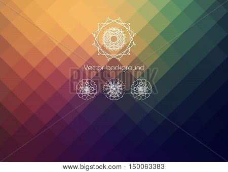 background of green, blue, orange, yellow, red as a gradient squares with geometric pattern