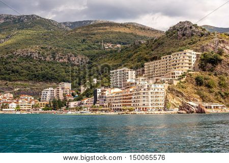 view from the sea on Rafailovici in Montenegro