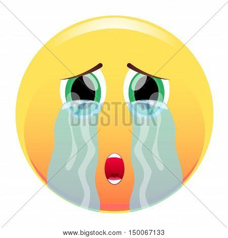 Smiley. Tear-streaked. With streams of tears. Sad emoticon. Vector illustration. Isolated on white background.