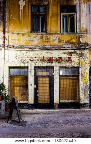 Bucharest Romania - September 15 2012: Lipscani area by night in Bucharest before old town center restoration