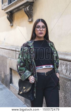 Fashionable Woman Posing During Milan Fashion Week