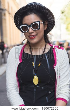 Fashionable Woman Posing During Milan Fashion Week