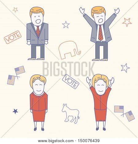USA election candidates characters line art vector illustration
