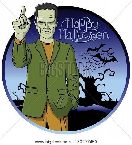 Cartoon Frankenstein vector. Frankenstein Halloween. Halloween background. Monster