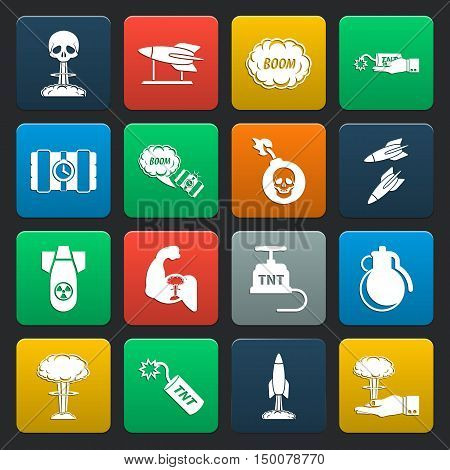 weapon 16 icons universal set for web and mobile flat