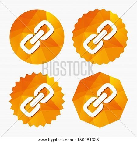 Link sign icon. Hyperlink chain symbol. Triangular low poly buttons with flat icon. Vector