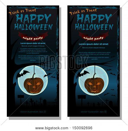 Happy Halloween trick or treat dark flyer. Full moon. Vector poster template