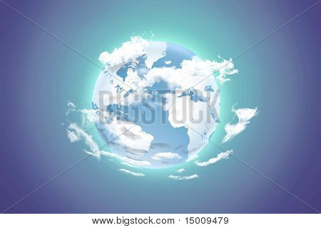 Earth With White Clouds On A Color Background