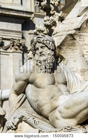 Detail Of Fontana Dei Quattro Fiumi On Piazza Navona In Rome
