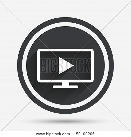 Widescreen TV mode sign icon. Television set symbol. Circle flat button with shadow and border. Vector