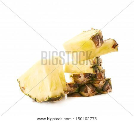 Stack of raw fresh pineapple slices isolated over white background