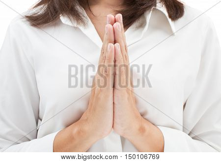Thai style Sawadee Woman portrait in a welcome pose