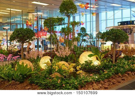 SINGAPORE - CIRCA SEPTEMBER, 2016: inside of Singapore Changi Airport. Singapore Changi Airport is the primary civilian airport for Singapore.