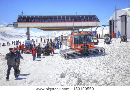 CAUCASUS RUSSIA - May 01.2015: Station of Aerial lift on a mountain Elbrus. First level