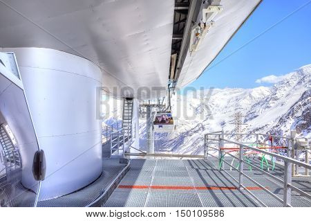 CAUCASUS RUSSIA - May 01.2015: Station of Aerial lift on a mountain Elbrus. First level