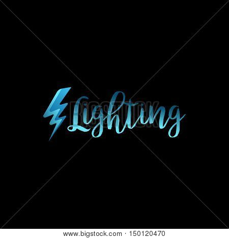 Lightning icon with lettering on black background. Vector illustration