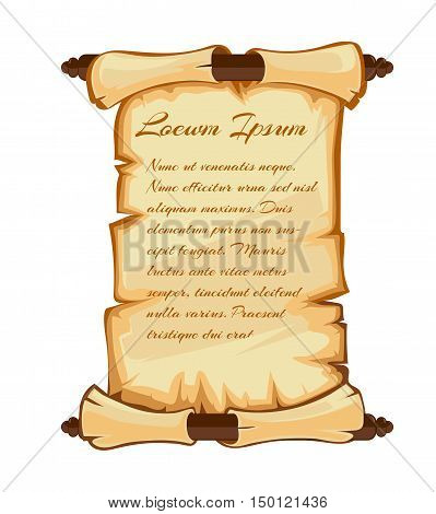 Vector illustrations set of medieval retro Yellowish Blank Scrolls isolate on white background. Place for your text