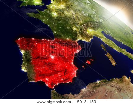 Spain From Space Highlighted In Red