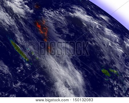 Vanuatu From Space Highlighted In Red