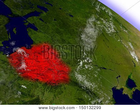 Poland From Space Highlighted In Red