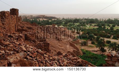 Ruins of Ouadane fortress in Sahara Mauritania