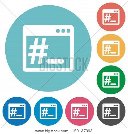 Flat operating system root terminal icon set on round color background.