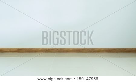 Empty Room Interior, White Tile Floor And White Mortar Wall Background